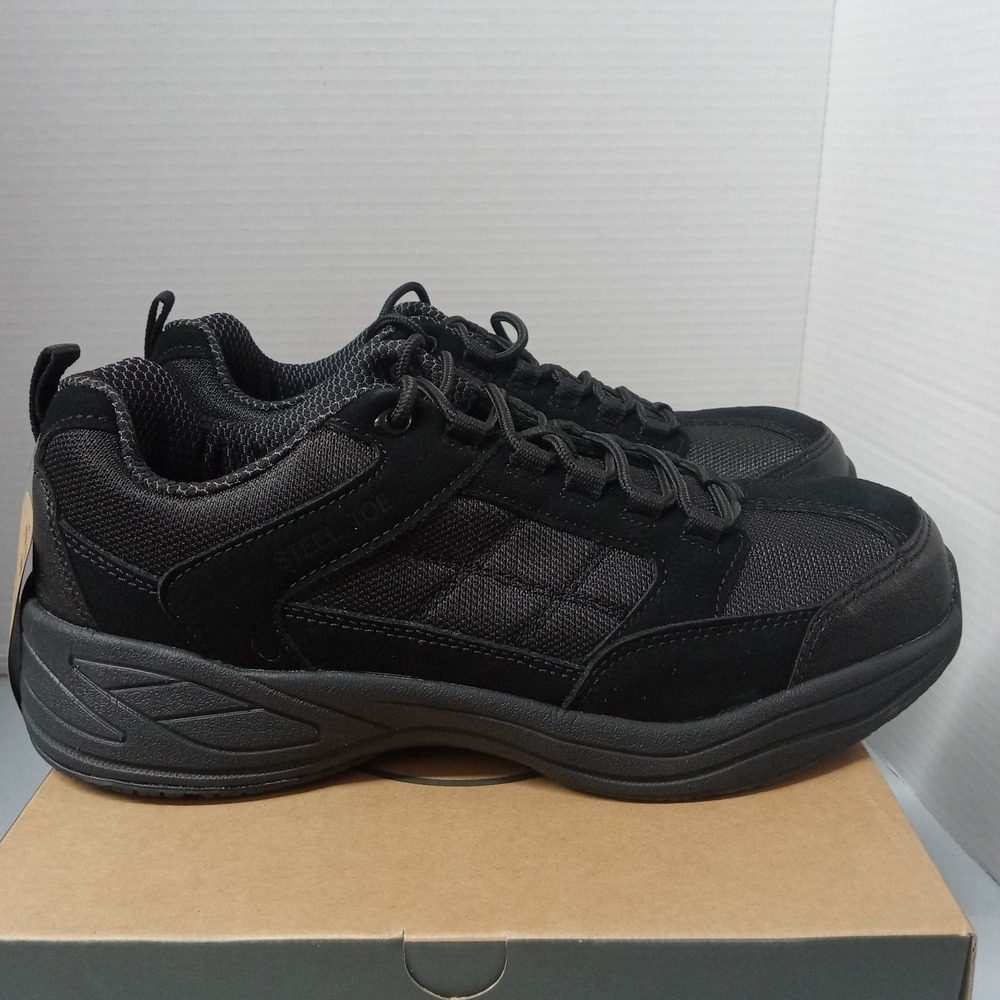 NWOB Brahma Steel Toe Work Sneakers Black Men's 9.5 – Leather Slip/Oil Resistant